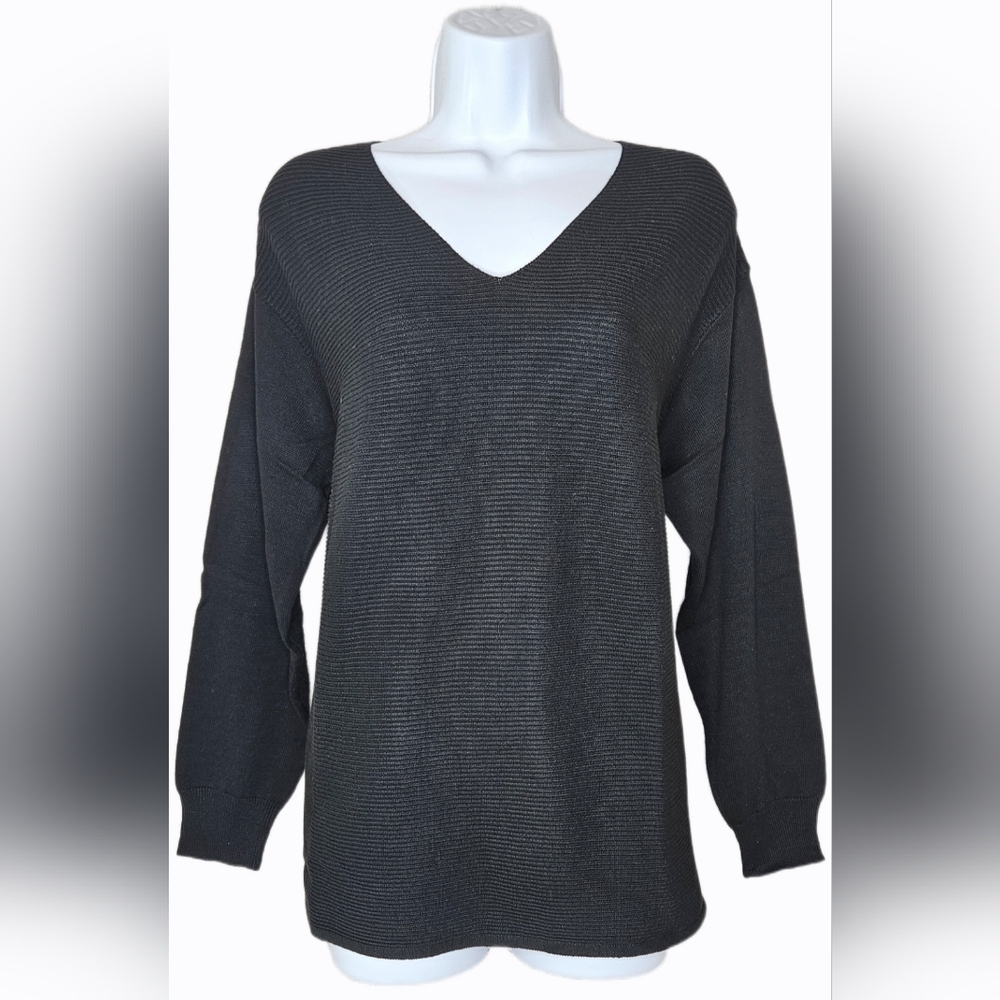 NWT Ella Moss Women's Ribbed Lightweight Long Sleeve V-Neck Sweater Size L